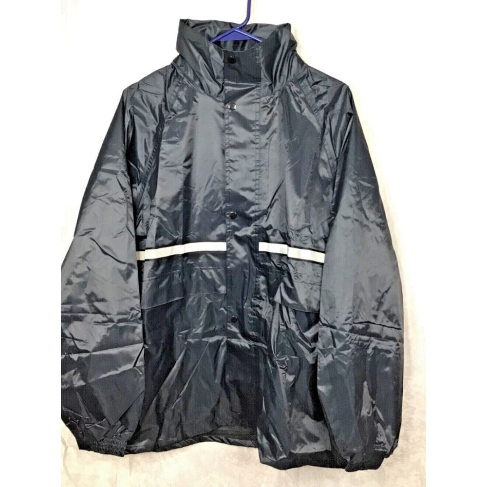 Safety Vis Rain Suit Waterproof Hood Jacket Pants Navy Rain Coat Work Gear MED